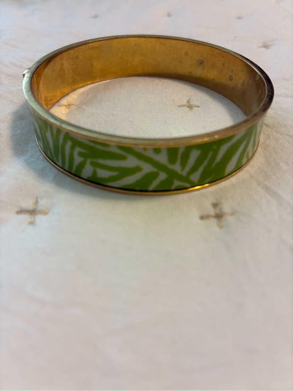 Kate Spade Tiki Bamboo Gold-Tone Green Zebra Enamel Bangle Bracelet